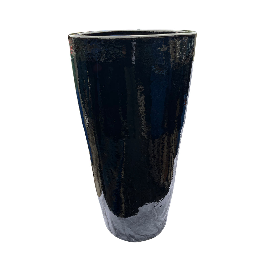 Tall Round Tapered Pot Glossy Black