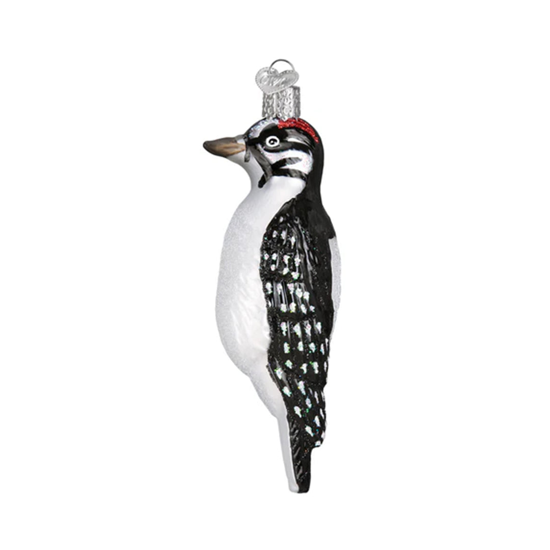 Glass Hanging Hairy Woodpecker Ornament