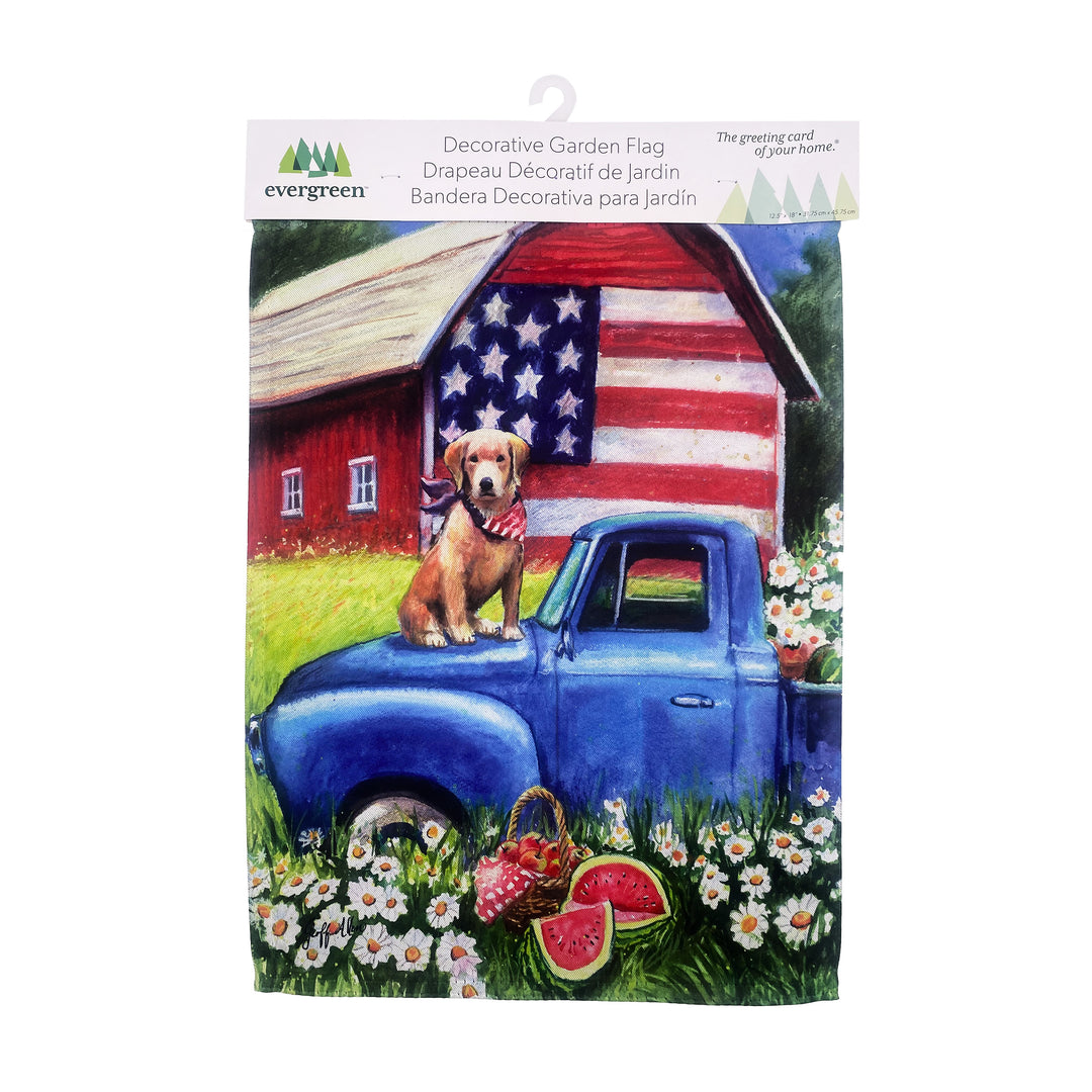 Patriotic Barn Dog Garden Flag