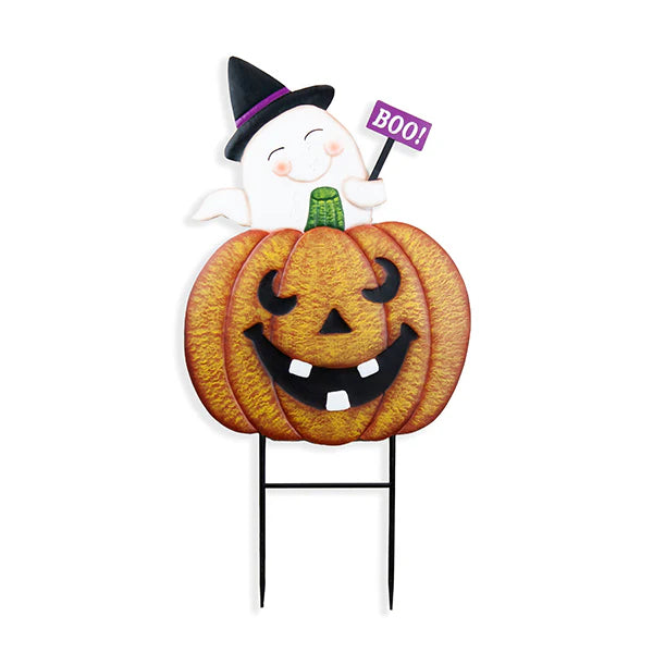 Metal Pumpkin Stake with Ghost