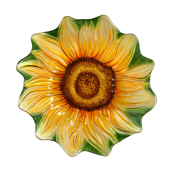 Hand Painted and Embossed Shaped Bird Bath, Sunflower