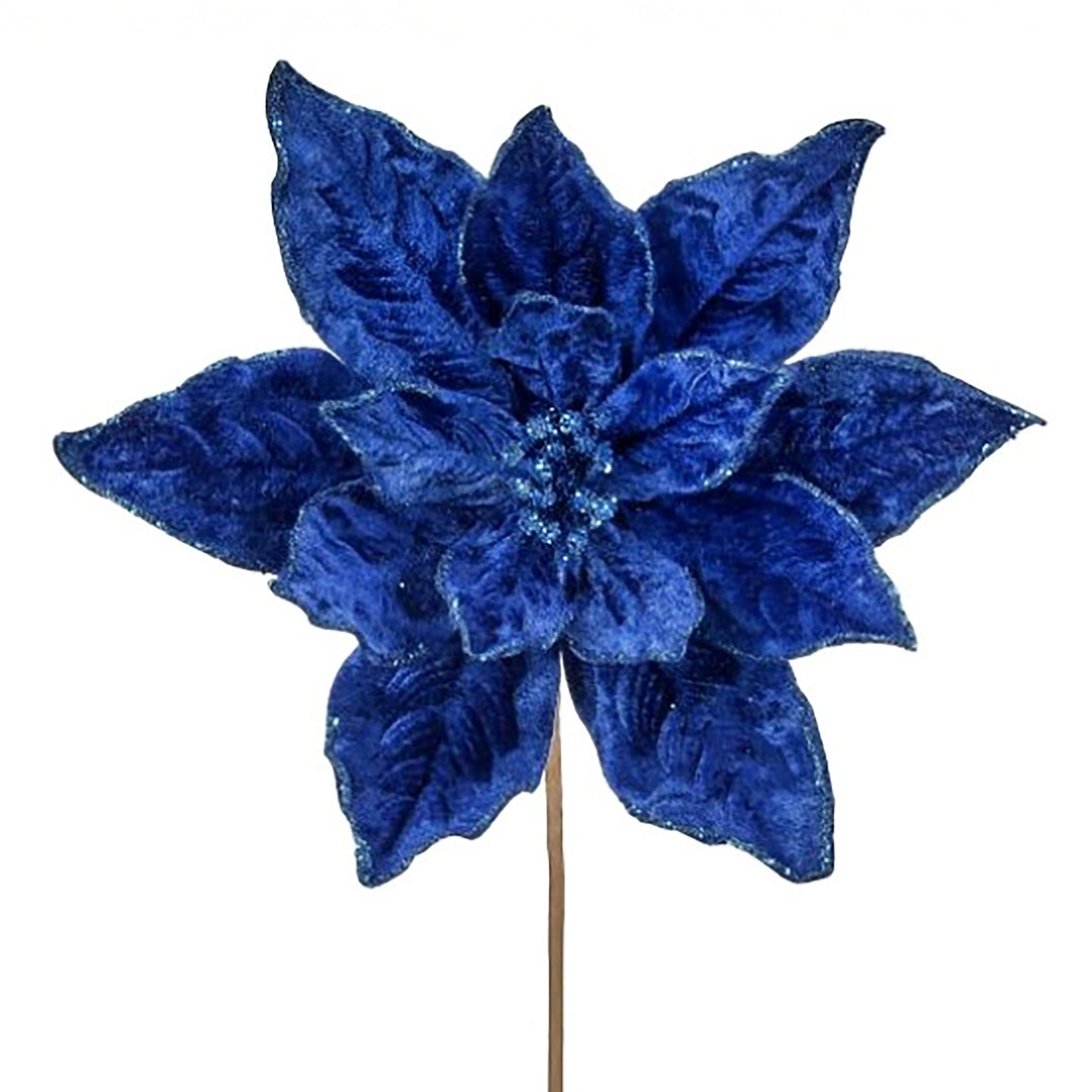 Dark Blue Sapphire Velvet Poinsettia Stem