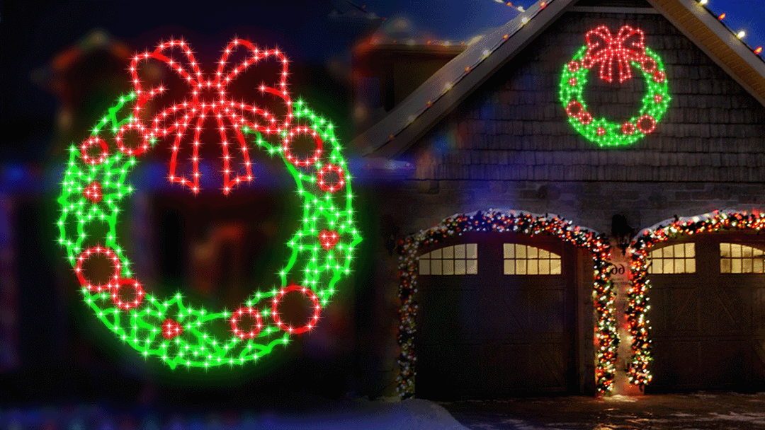 Hi-Vibrant Wreath with Bow and Ornaments LED Light Display