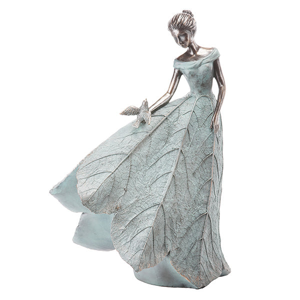 Lady in Leaf Dress with Bird Standing 19"