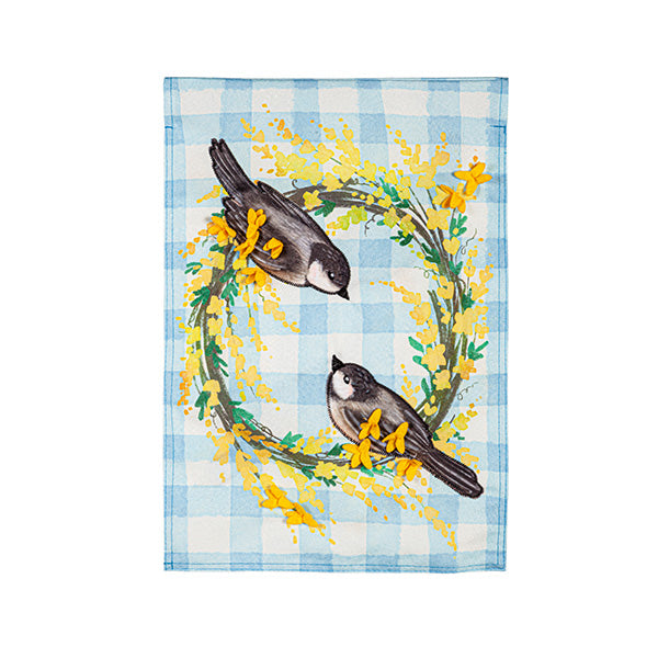 Forsythia & Chickadees Garden Flag