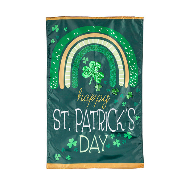 Rainbow and Shamrocks Applique Garden Flag
