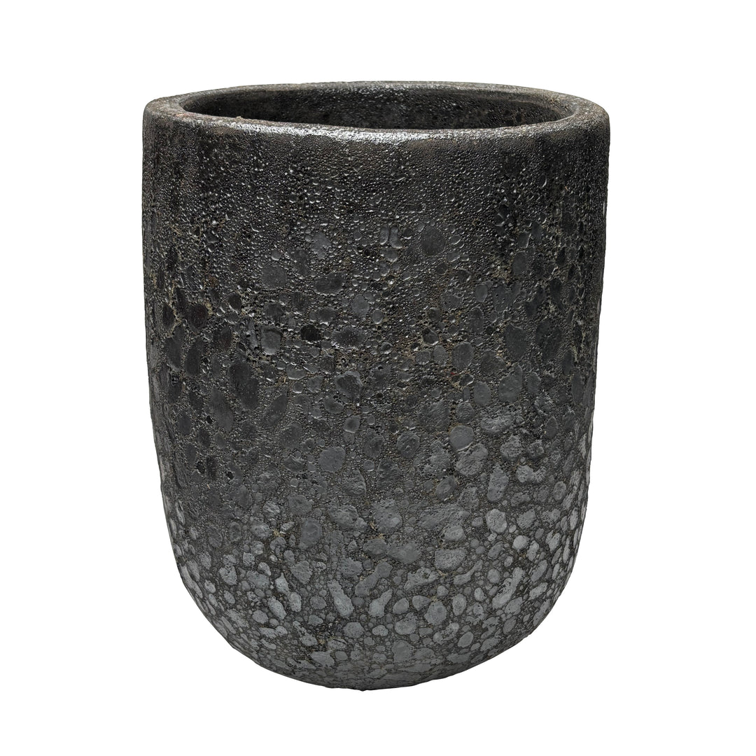 Bubbled Tall Round Egg Pot Black