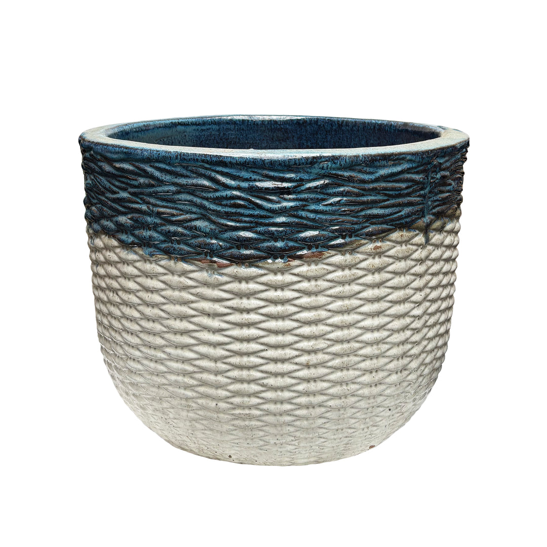 Basket Weave Pot in Blue/White
