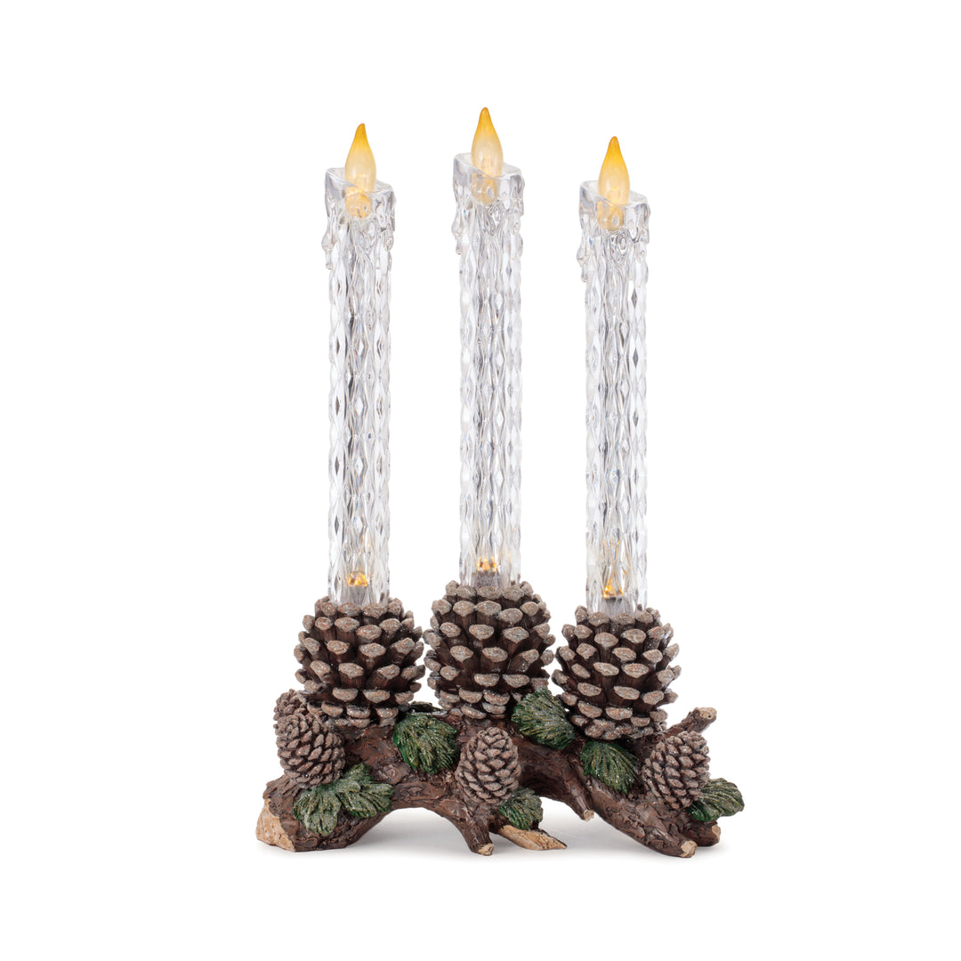Light Up Taper Candles With Pine Cones