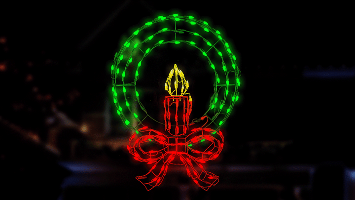 Wreath and Bow with Candle LED Light Display