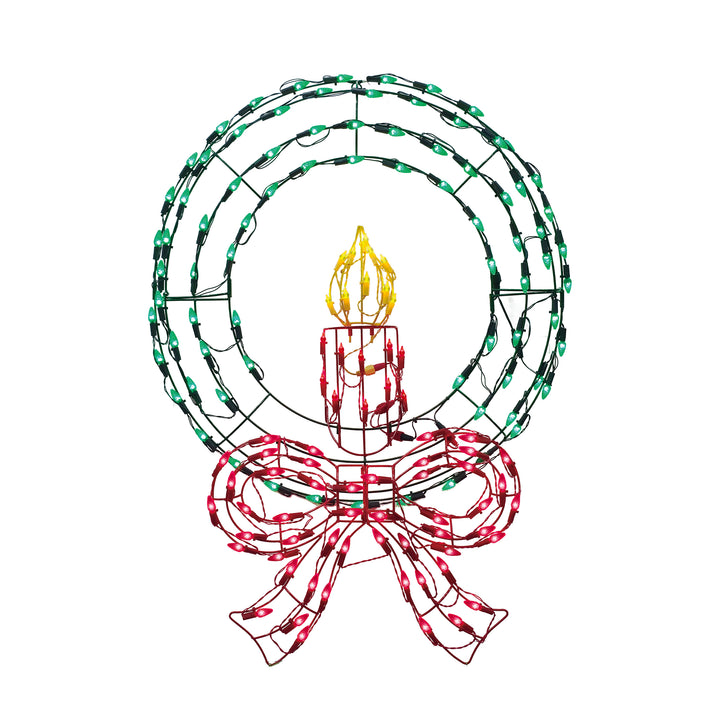 Wreath and Bow with Candle LED Light Display