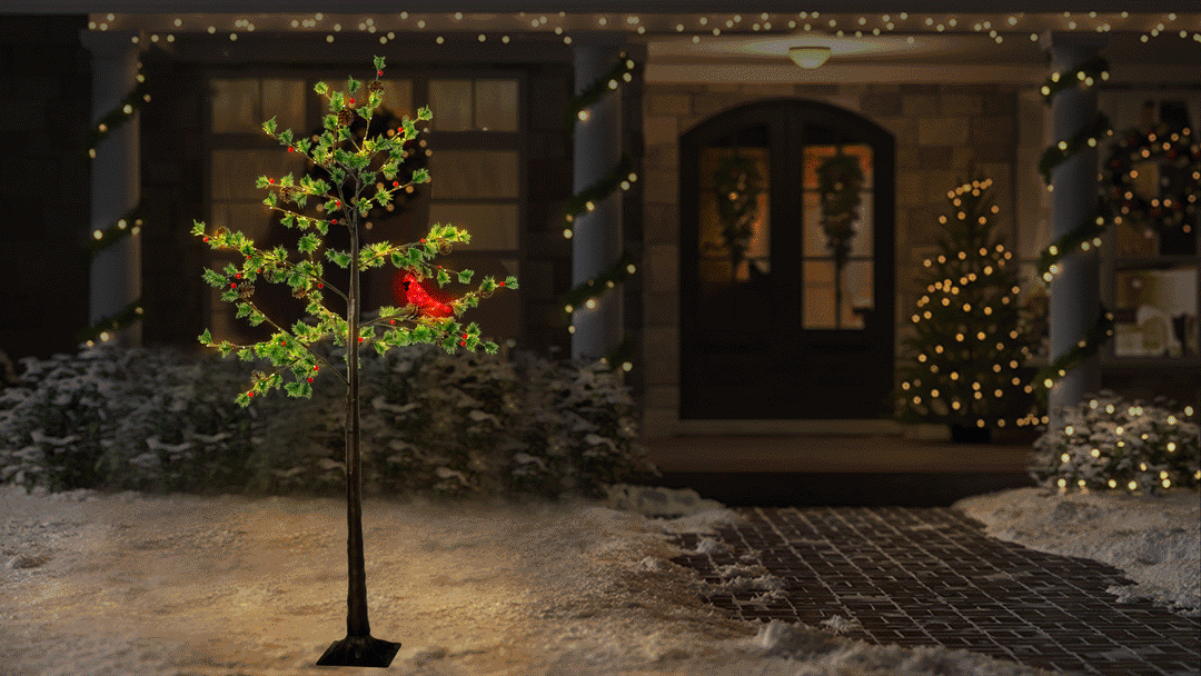 Austrian Pine with Cardinal LED Light Display