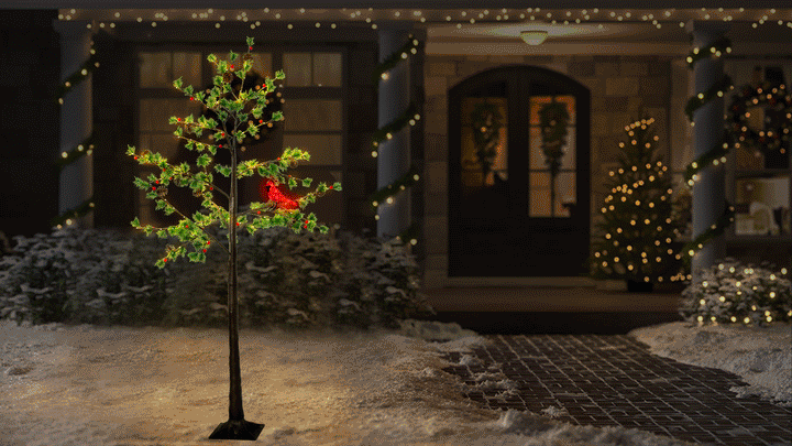 Austrian Pine with Cardinal LED Light Display