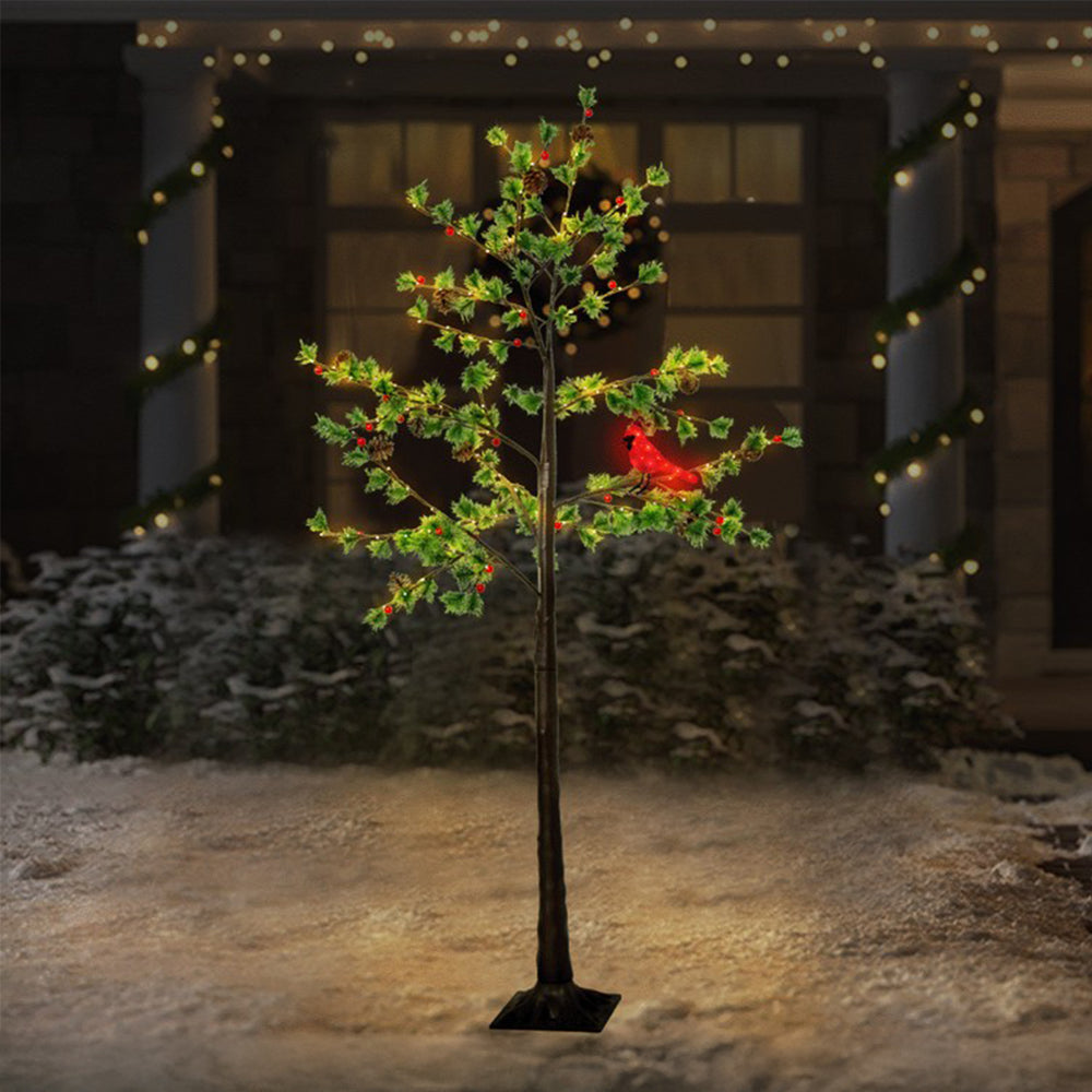 Austrian Pine with Cardinal LED Light Display