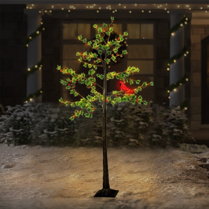 Austrian Pine with Cardinal LED Light Display