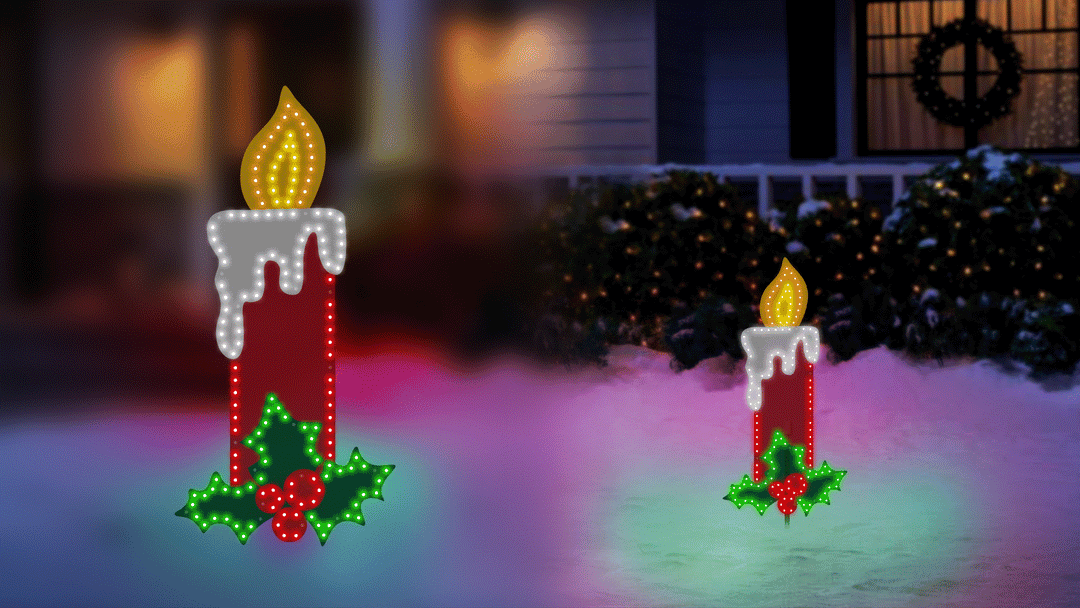 Hi-Vibrant Candle with Holly Berries LED Light Display