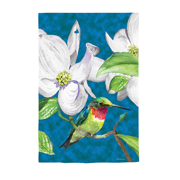 Hummingbird Dogwood Burlap Garden Flag