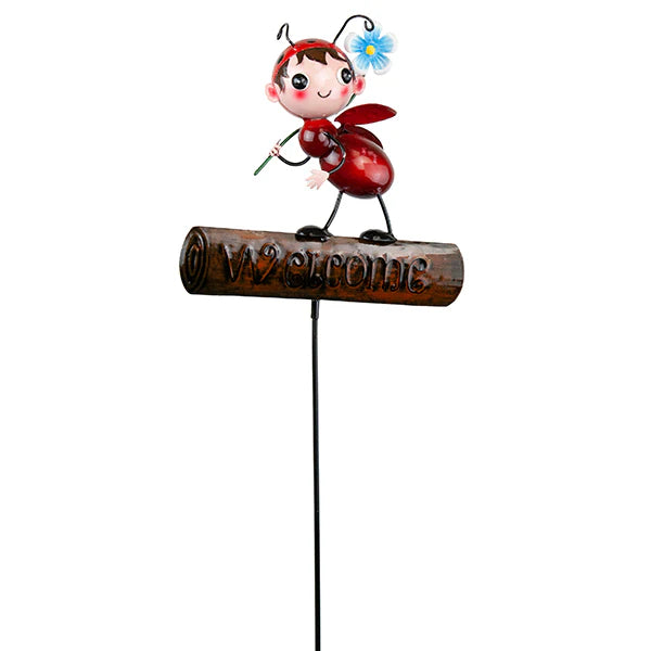 Welcome Ladybug with Flower Stake