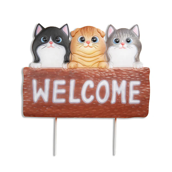 Metal Welcome Sign with Cats