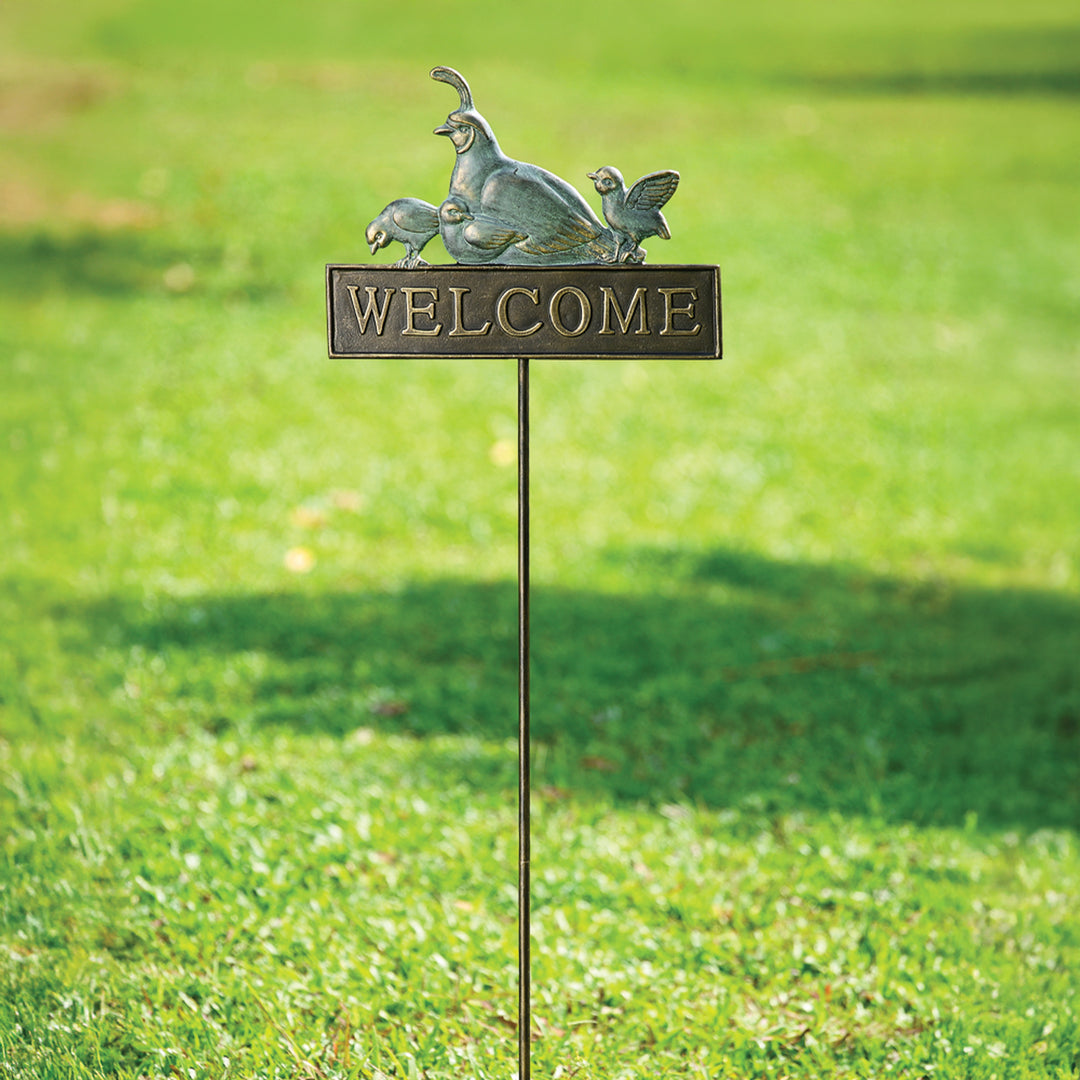 Quail Welcome Sign on Stake