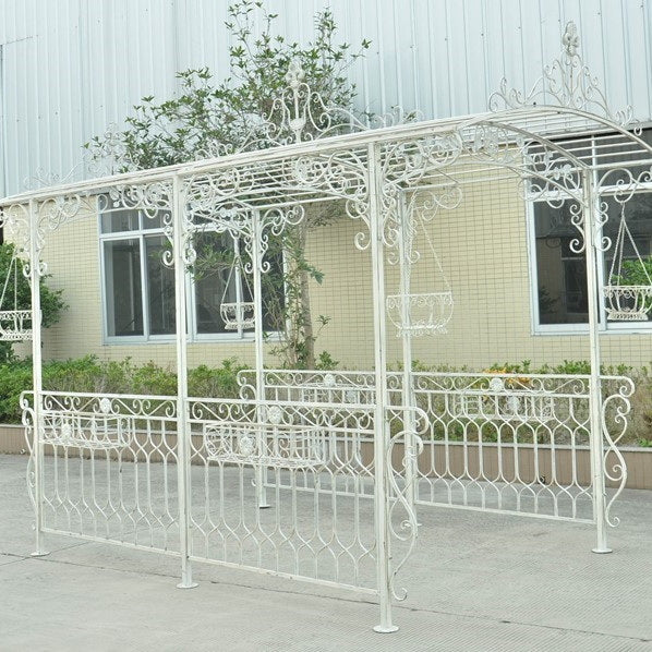 "Georgia" Long Iron Garden Gazebo with Planters