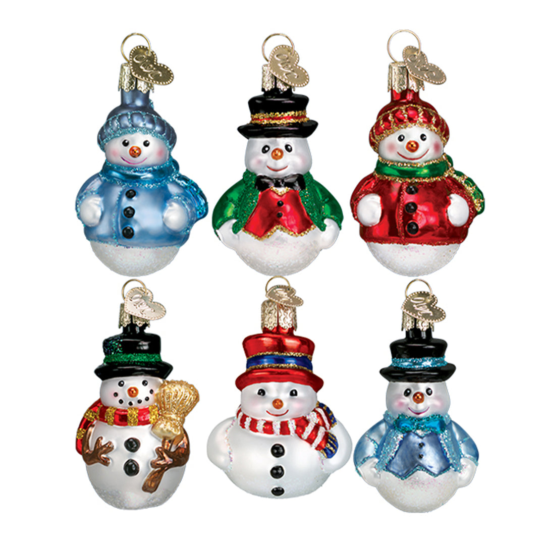 Glass Mini Snowman Ornament Set