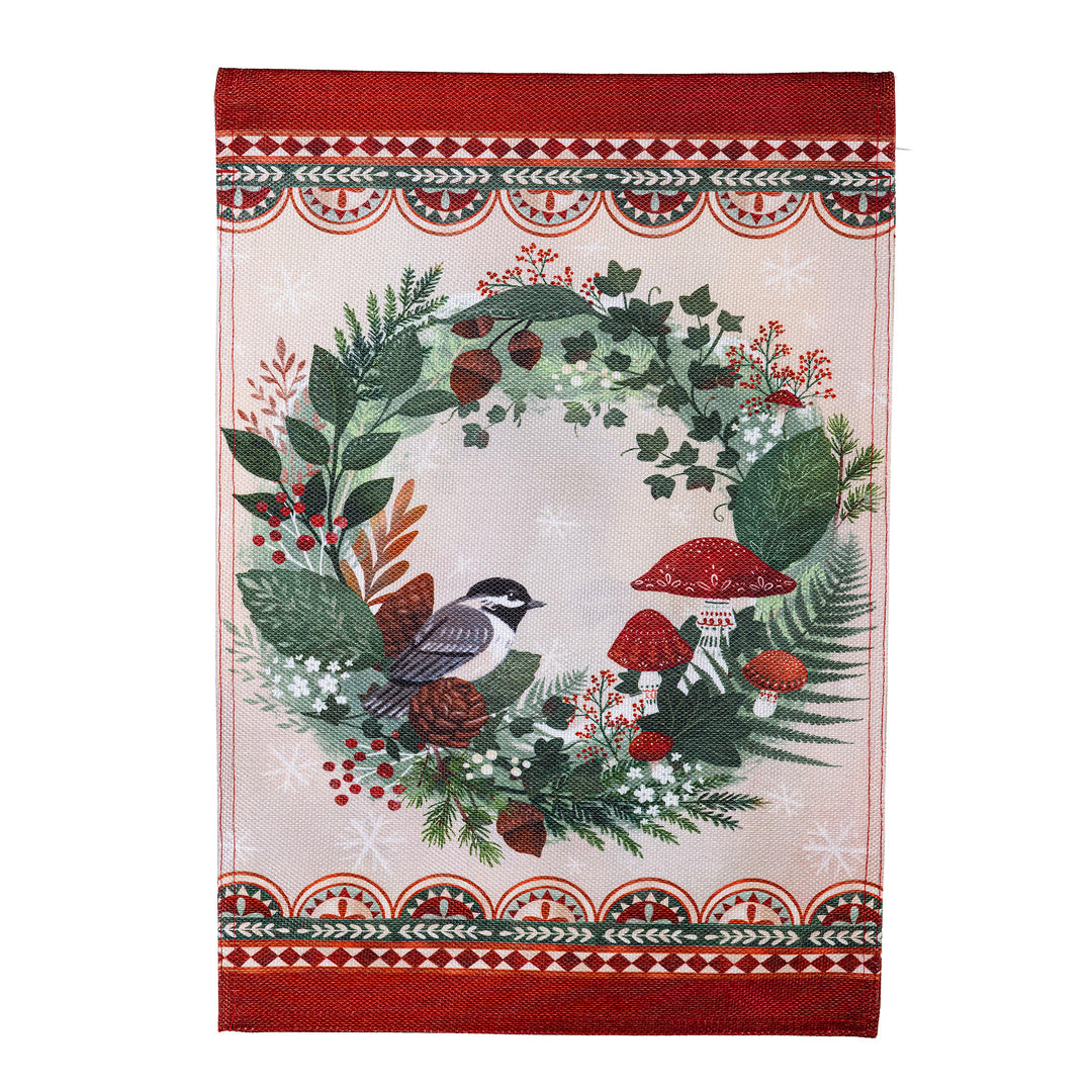 Woodland Wreath Burlap Garden Flag
