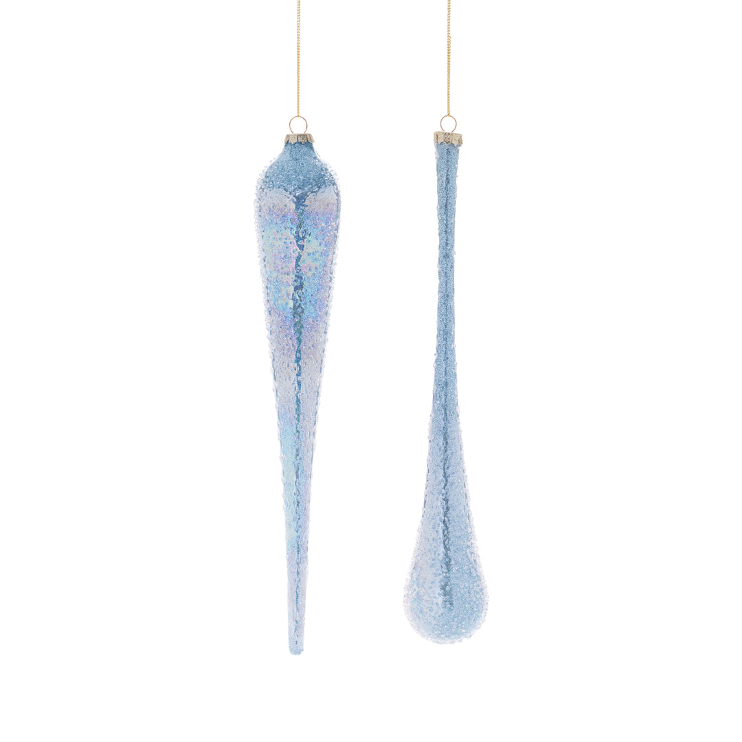 Textured Glass Blue Drop Ornament