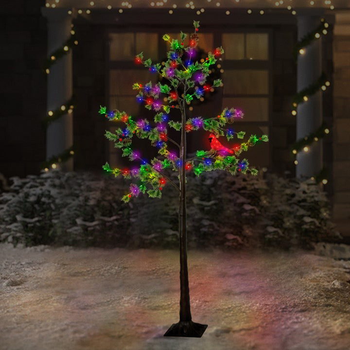 Austrian Pine with Cardinal LED Light Display