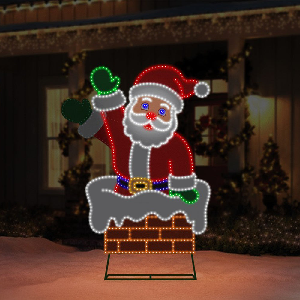 Jumbo Hi-Vibrant "Motion" Santa in Chimney LED Light Display