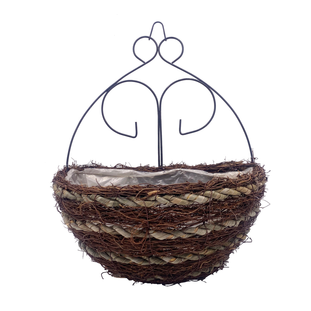 Dark Rattan Wall Planter With Scroll