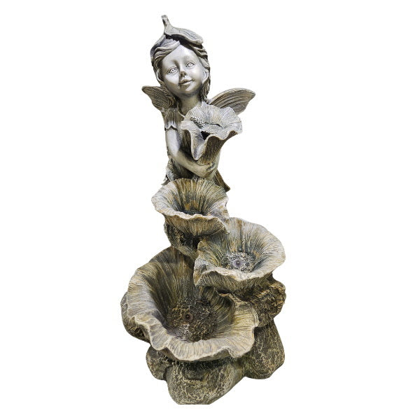 Polyresin Stone Finish Fairy and Flower Fountain