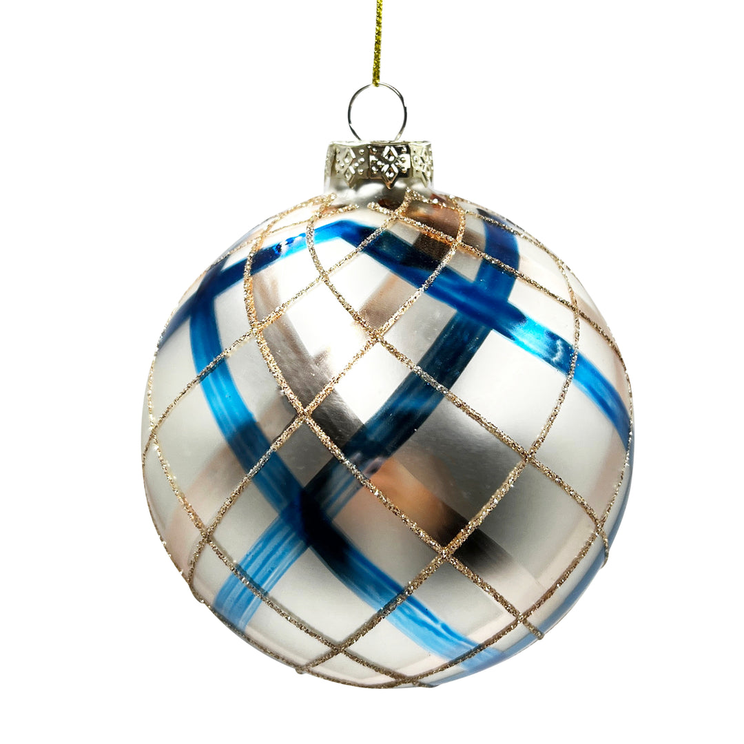 Blue/Gold Striped Glass Ball Ornament