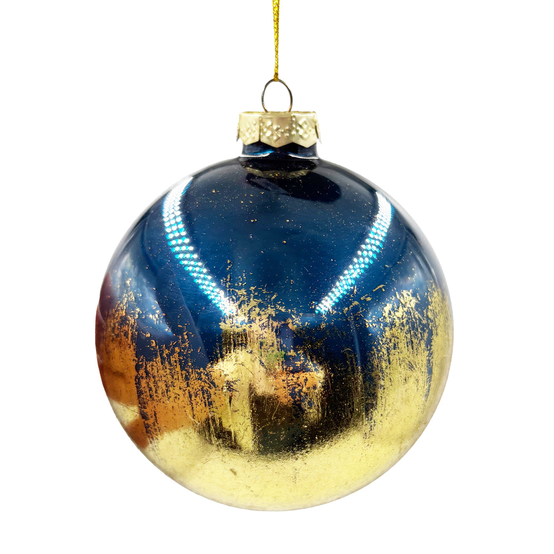 Blue Ball Ornament with Gold Brushed Bottom