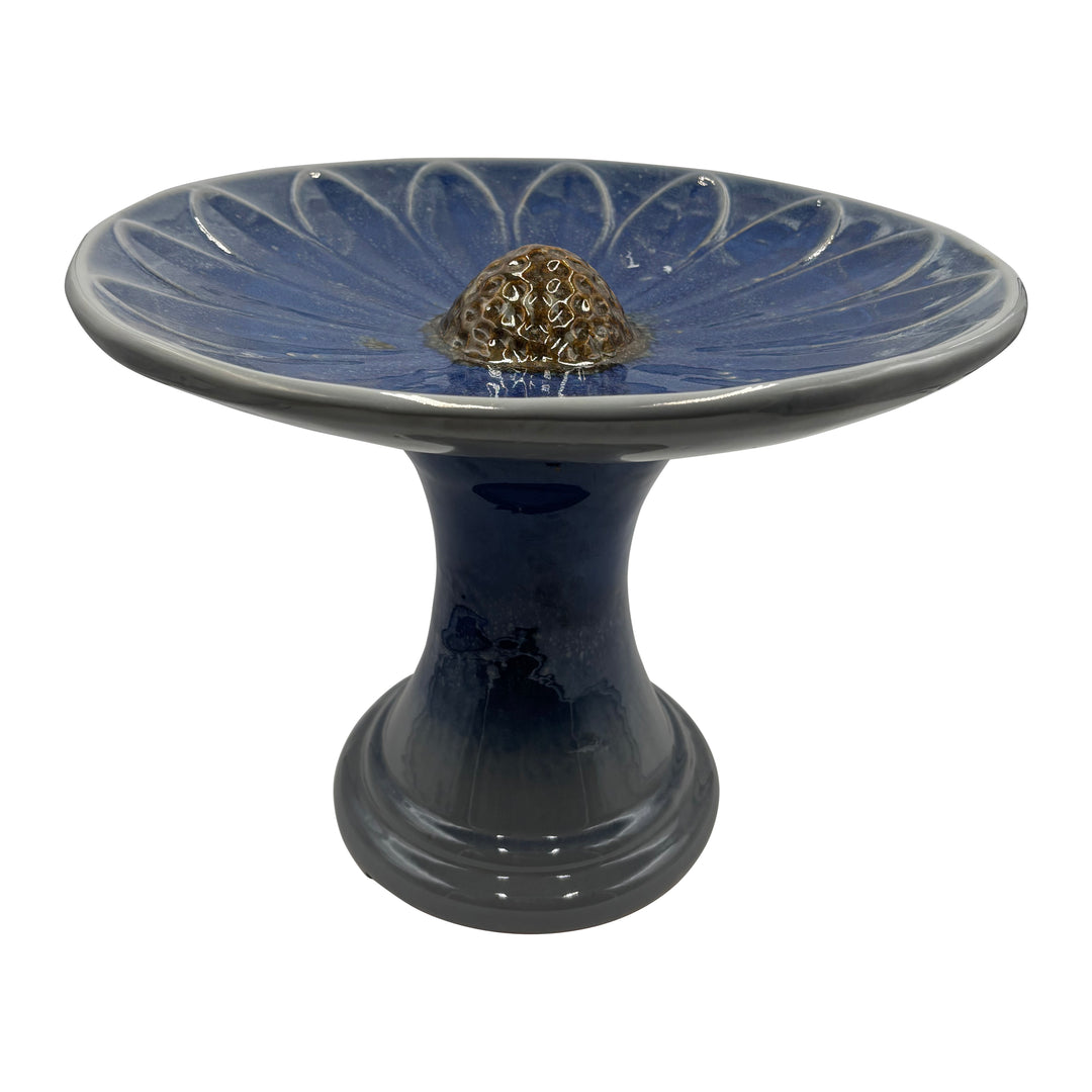 Ceramic Floral Design Bird Bath Blue