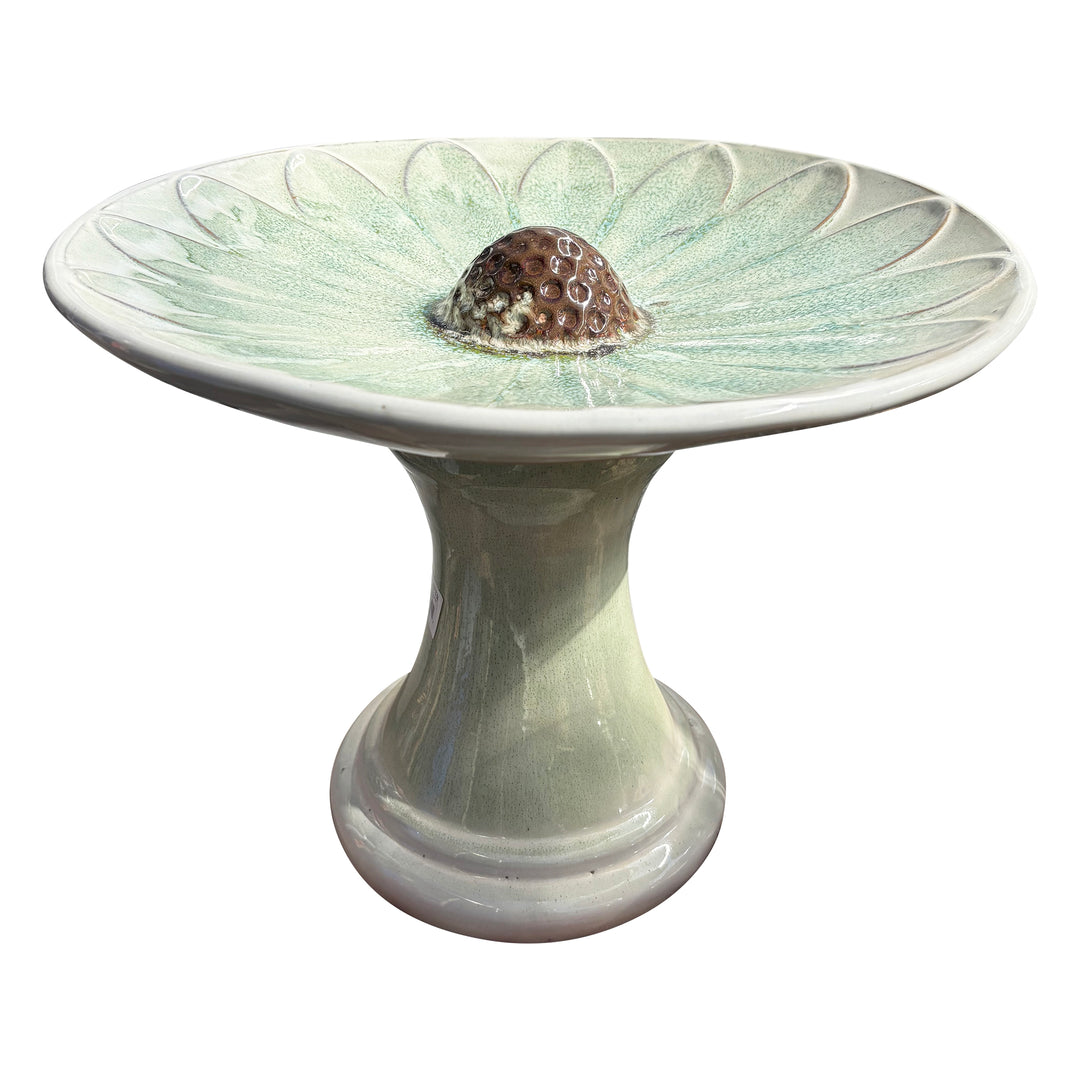 Ceramic Floral Design Bird Bath Green