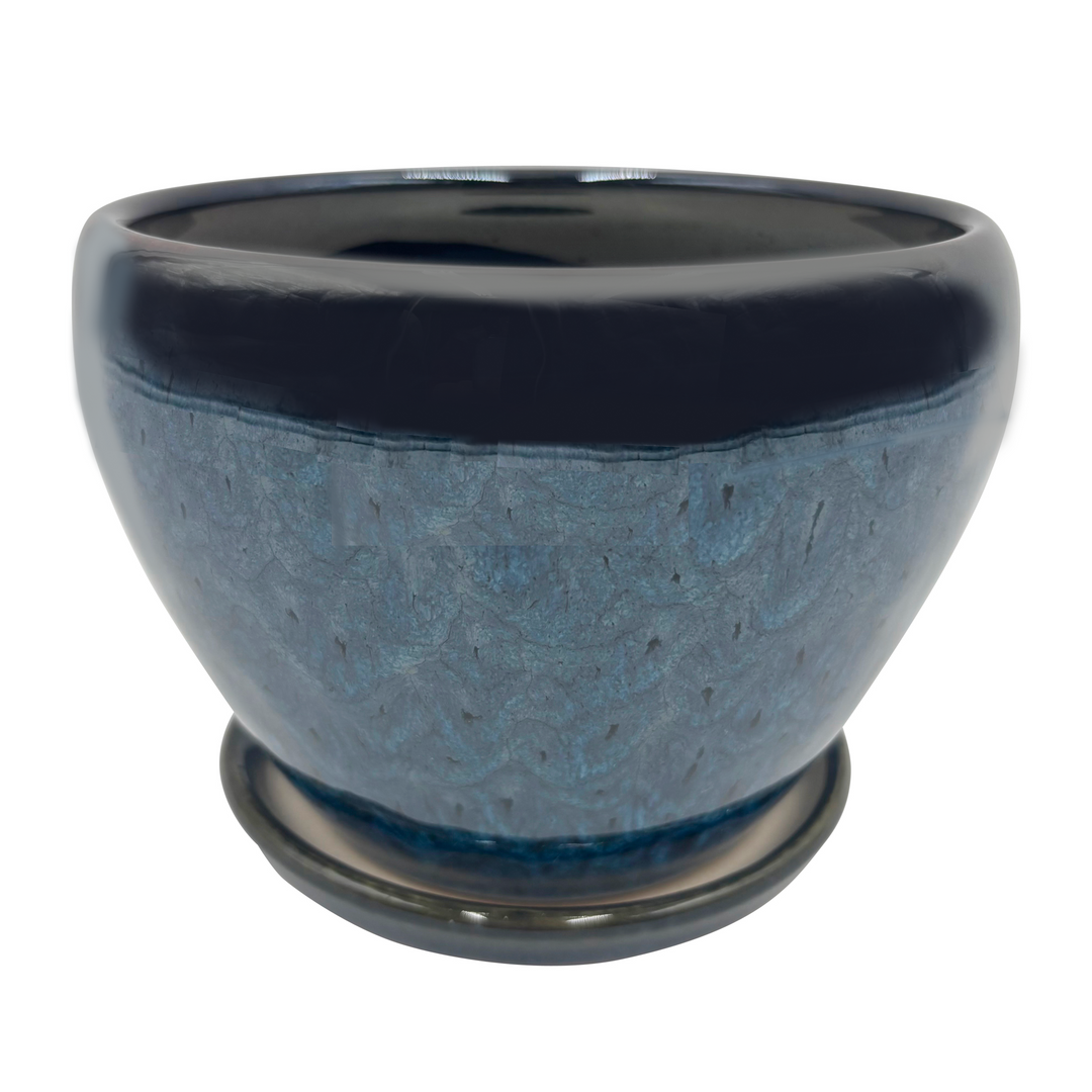 Blue Wave Pot with Attached Saucer