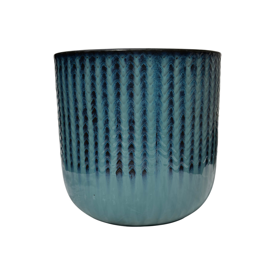 Green + Blue Round Storm Ceramic Pot