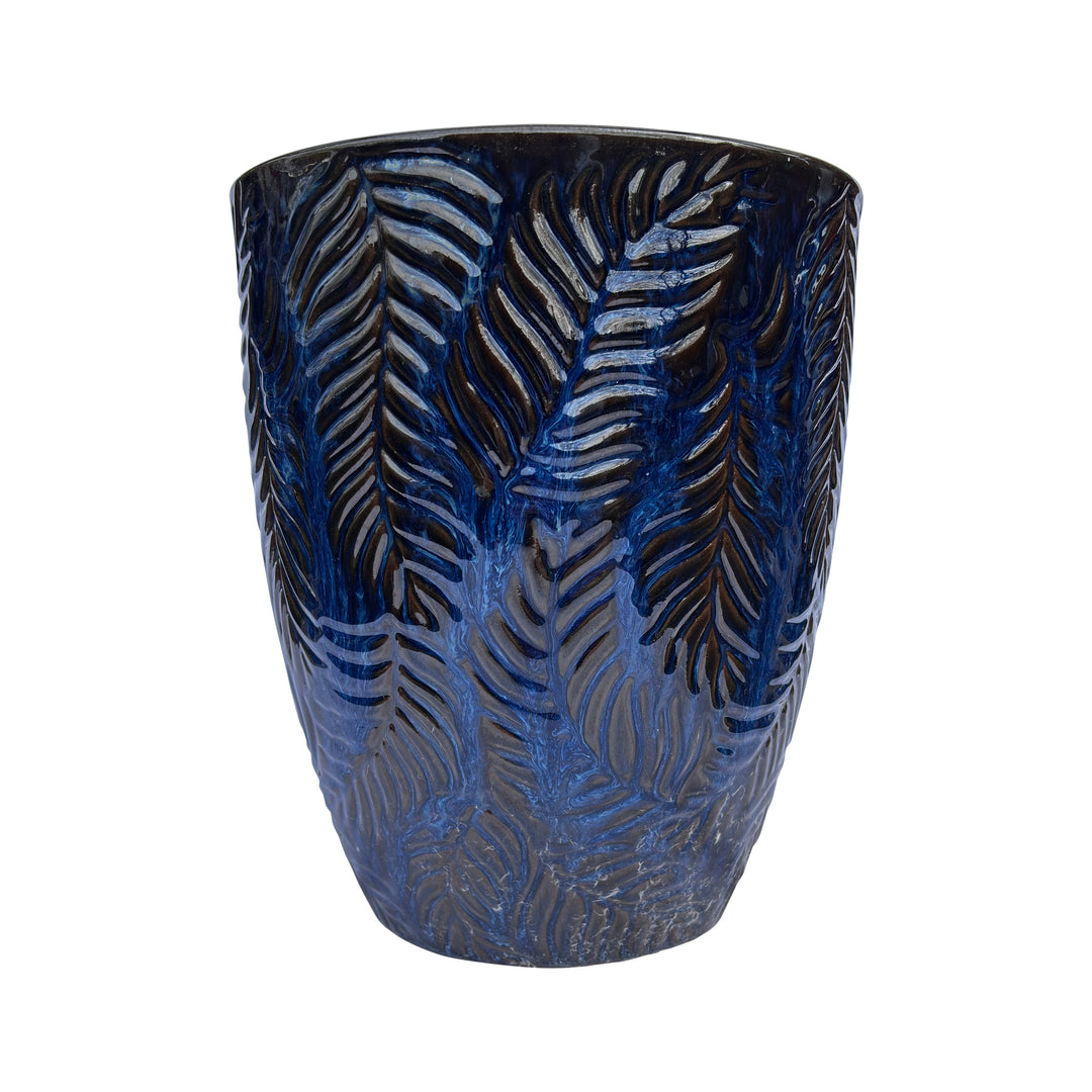 Tall Blue Fern Ceramic Pot