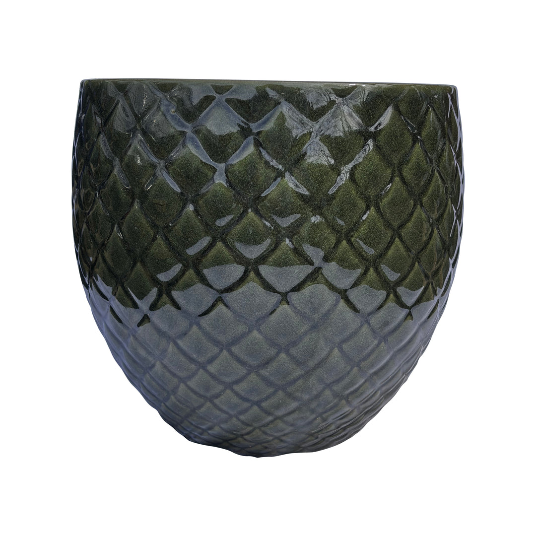 Green Ceramic Round Fish Scale Pot