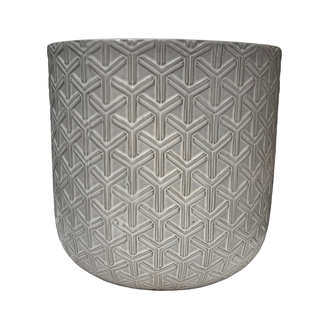 Cream Ceramic Diamond Weave Pot