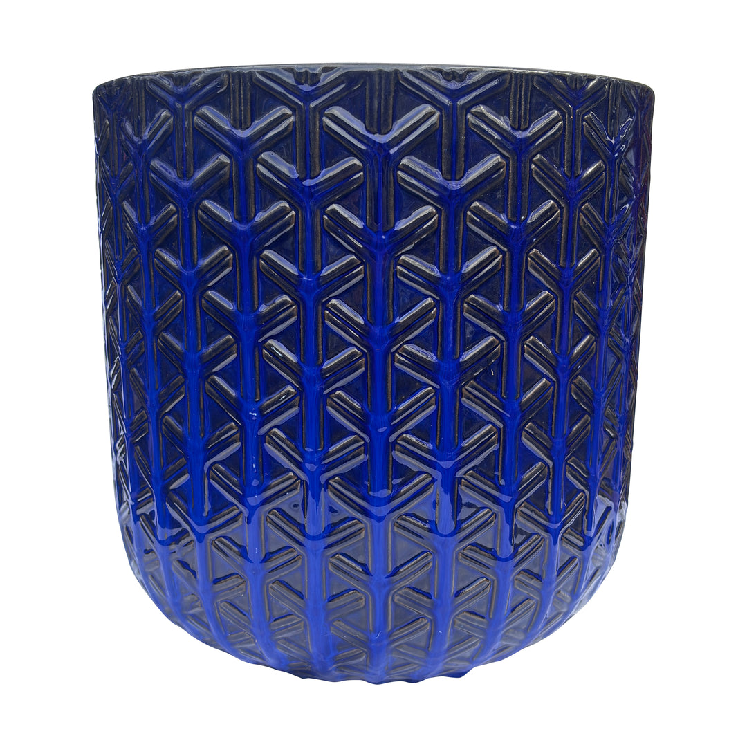 Blue Ceramic Diamond Weave Pot