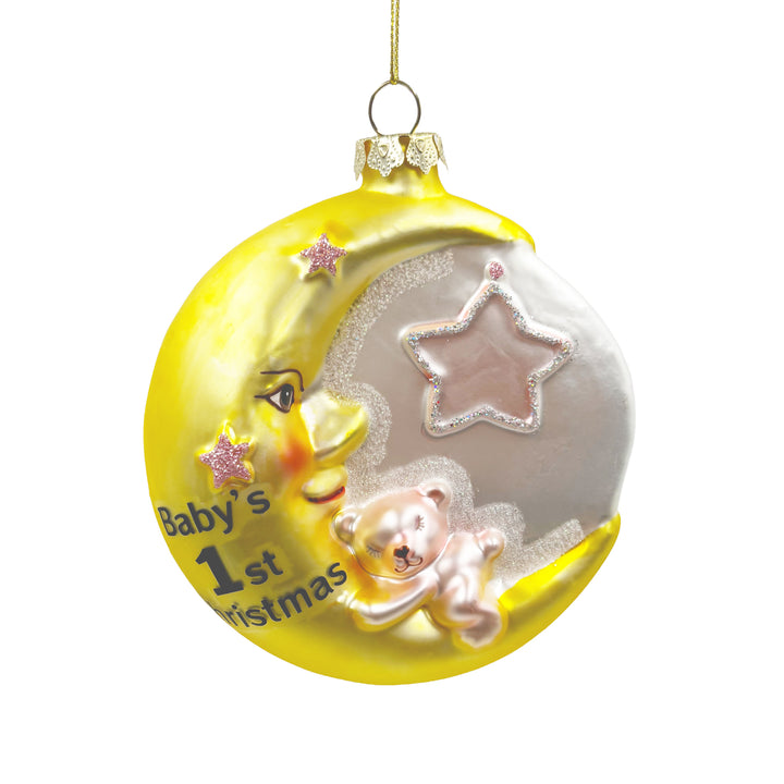Moon-Shaped Baby's First Christmas Ornament Pink