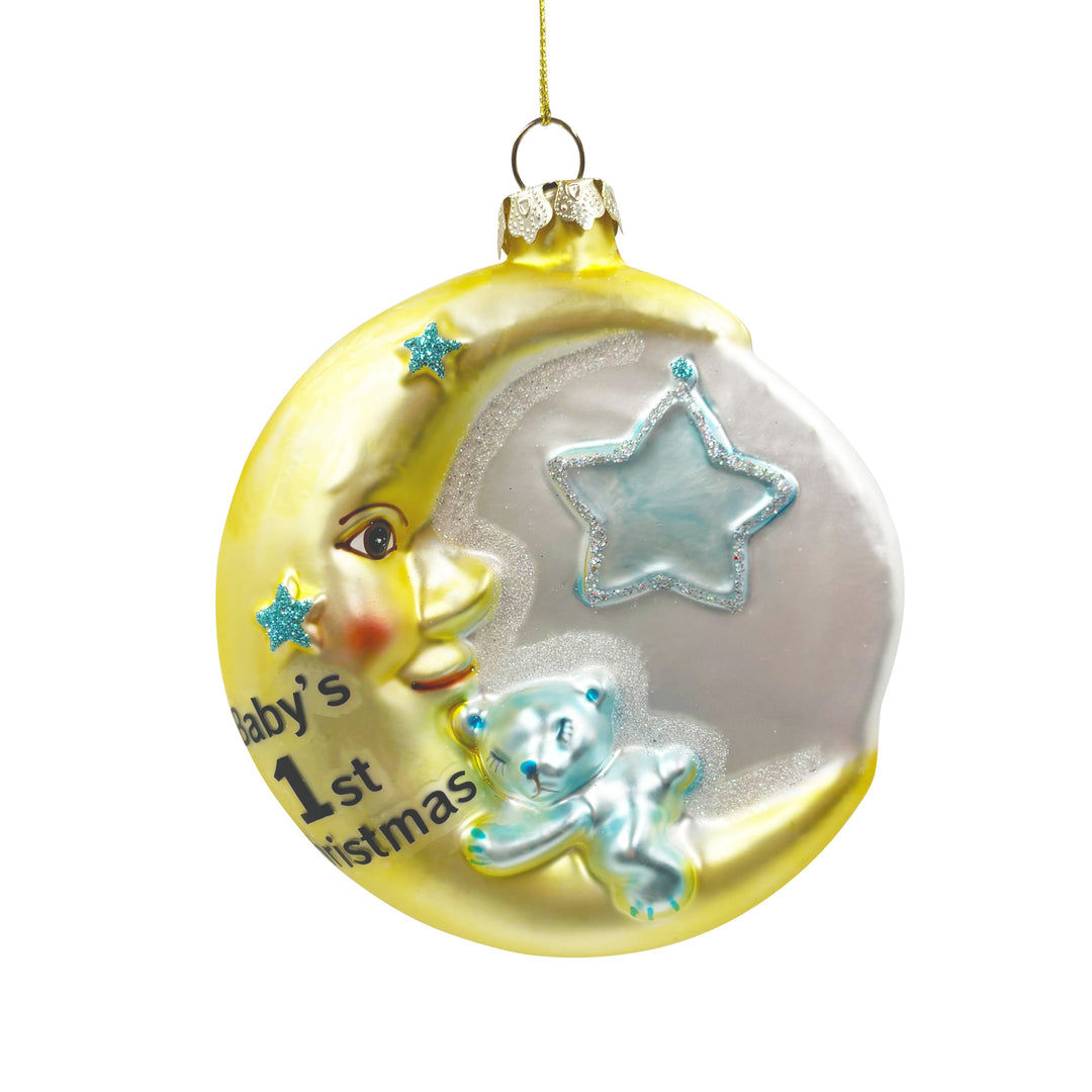 Moon-Shaped Baby's First Christmas Ornament Blue