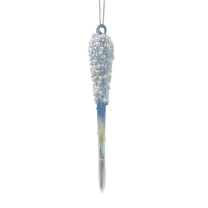 Frosted Blue and Purple Glass Icicle Ornament Violet