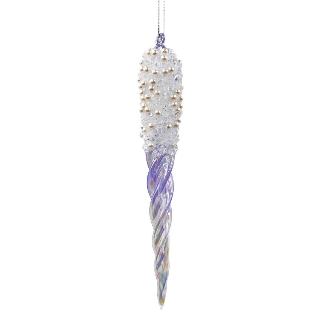 Frosted Blue and Purple Glass Icicle Ornament Purple