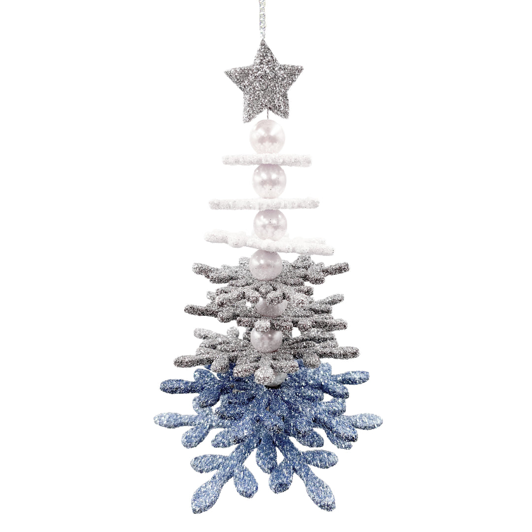 Glittered Snowflake Tree Ornament White to Blue
