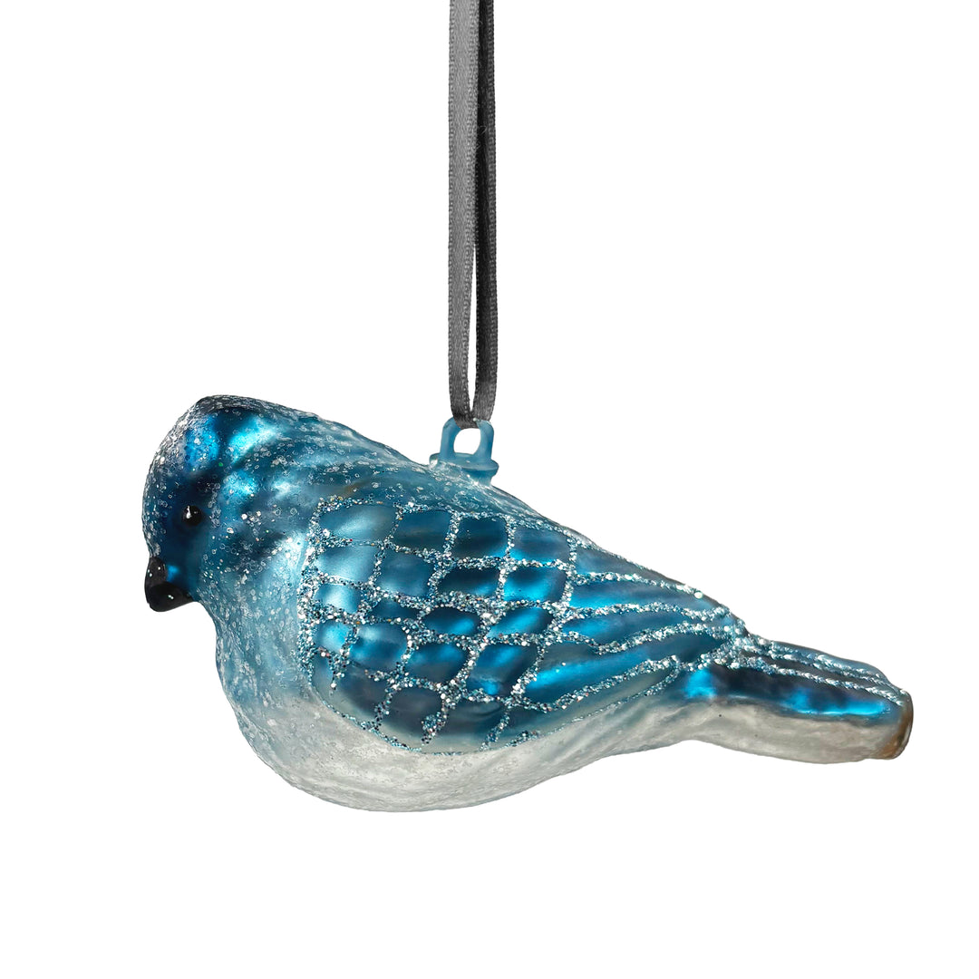 Blue Bird Ornament with Gold Diamond Pattern