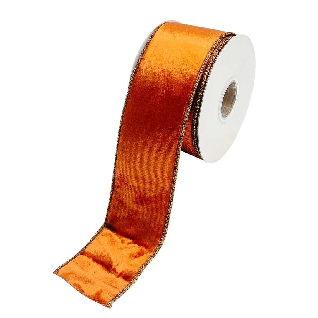 Brown Velvet Ribbon with metallic Rust Reverse Side