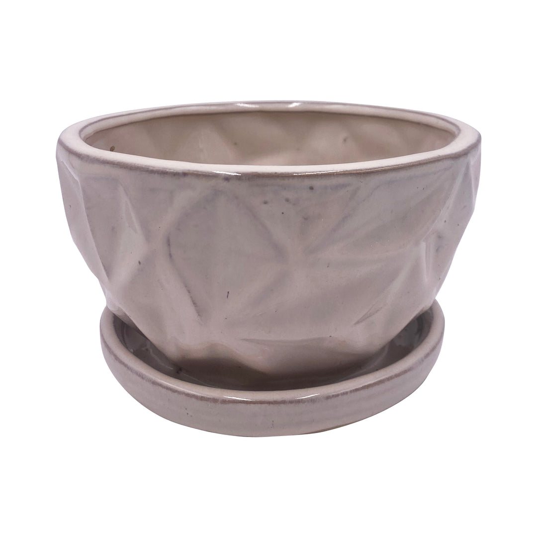 Ceramic Cream Diamond Pot with Saucer